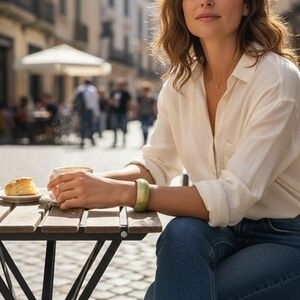 Zachary's Smile Designer Bangle Bracelet Gold Green Metal NYC Boutique NIP